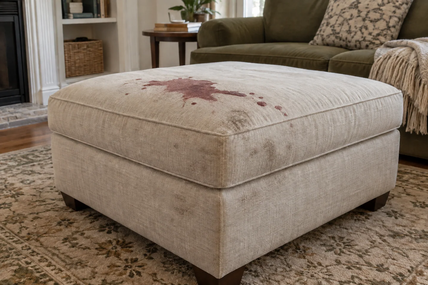 AI illustration: ottoman with wine & everyday wear