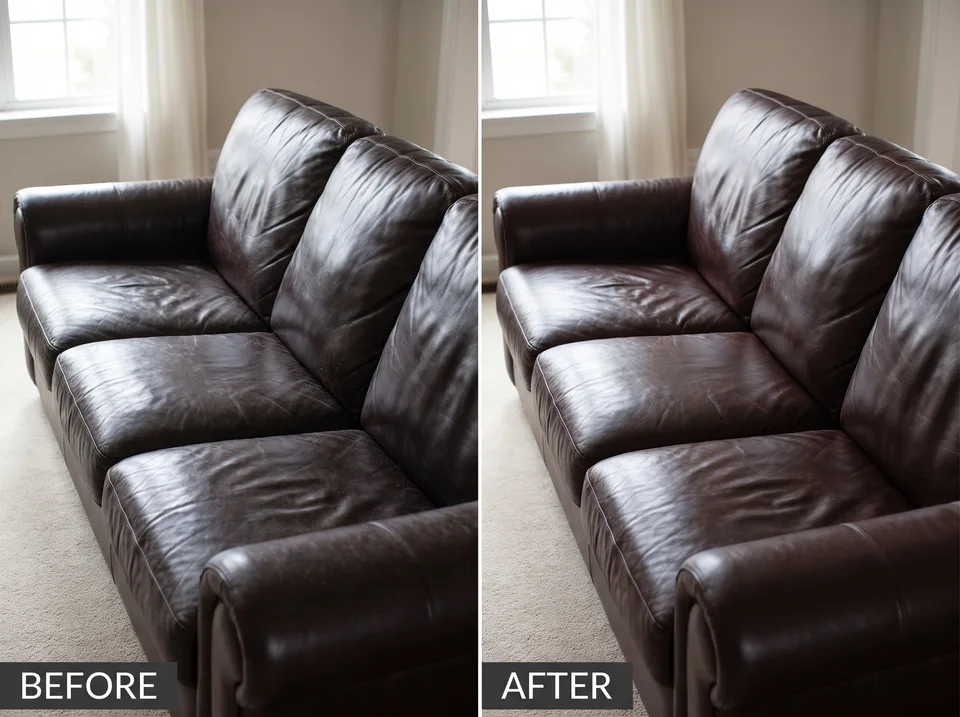 Leather sofa: before and after comparison