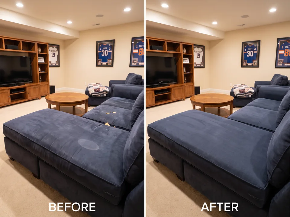 Family-room sectional: before and after comparison