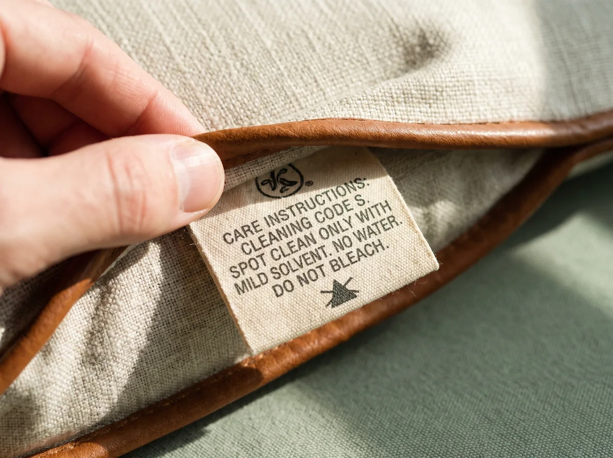 Illustrative close-up of an upholstery care label
